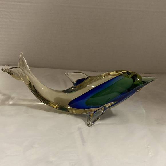 Art Glass Dolphin Tail in Air Amber Color Blue and Green Figurine Paperweight - Picture 2 of 8
